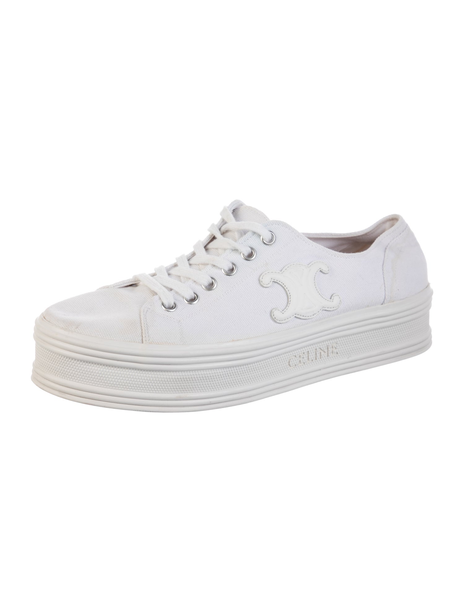 Celine Canvas Leather Trim Embellishment Sneakers