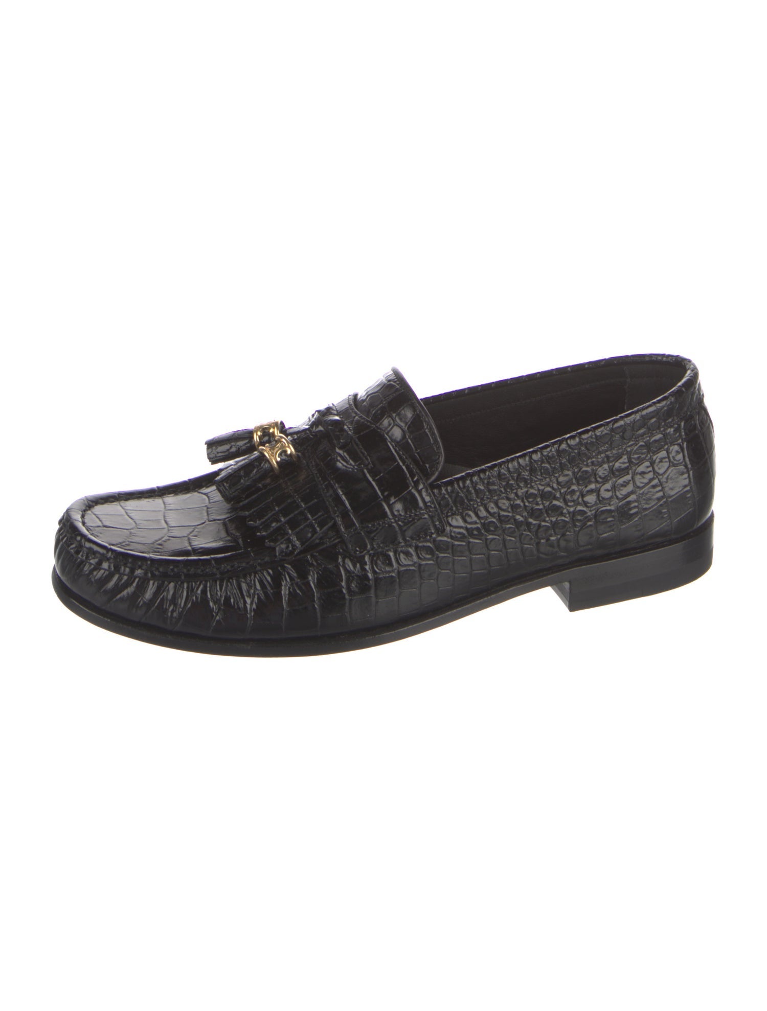 Celine Embossed Leather Tassel Accents Loafers