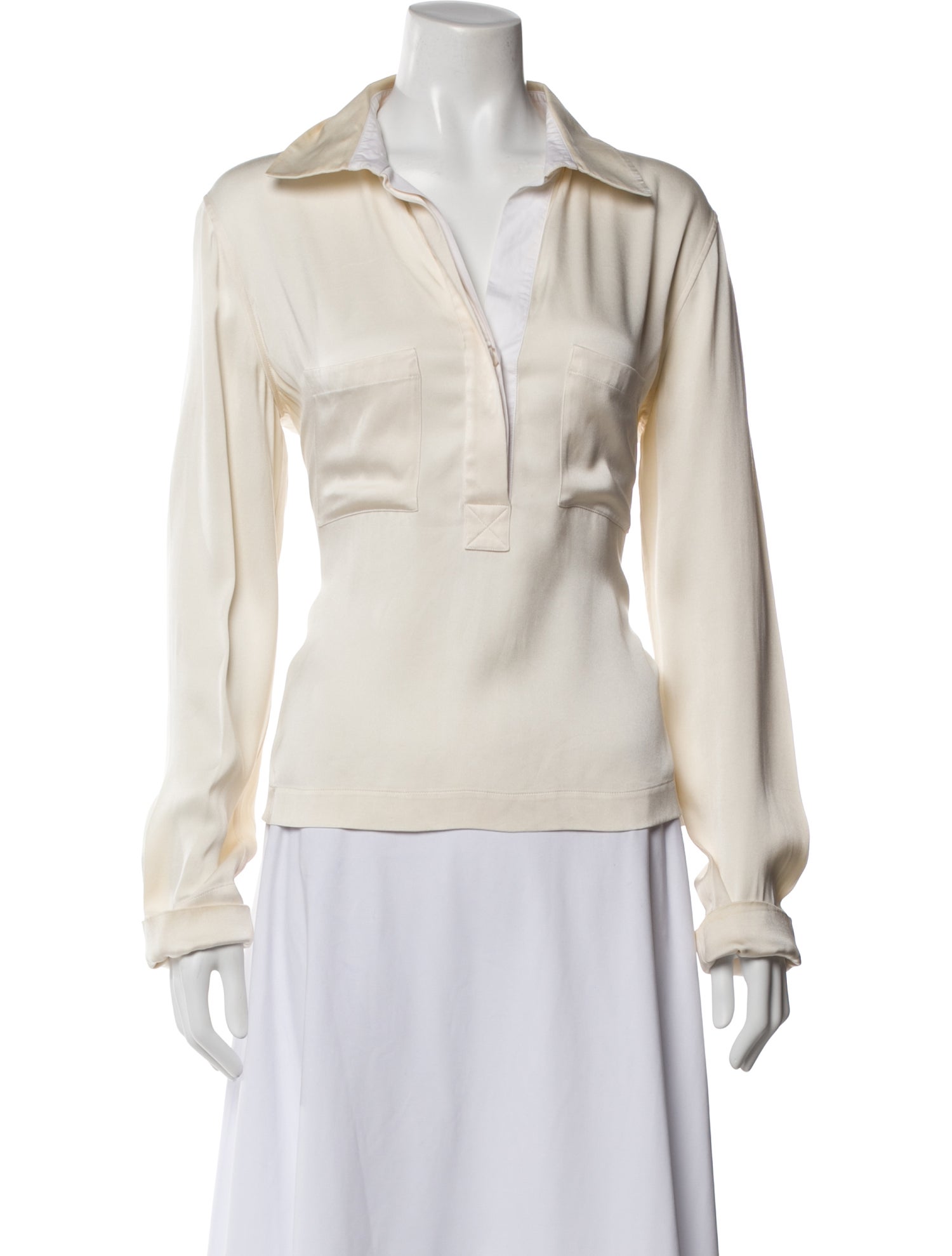 Celine Silk Long Sleeve Button-Up Top