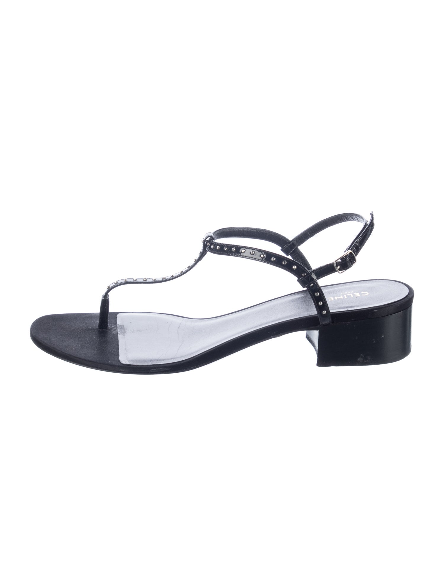Celine Leather Studded Accents T-Strap Sandals