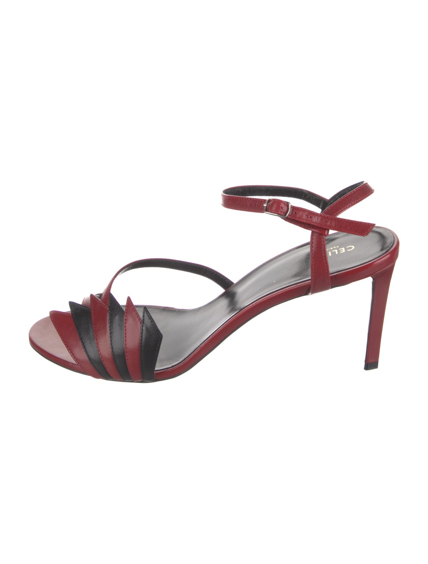 Celine Leather Colorblock Pattern Slingback Sandals