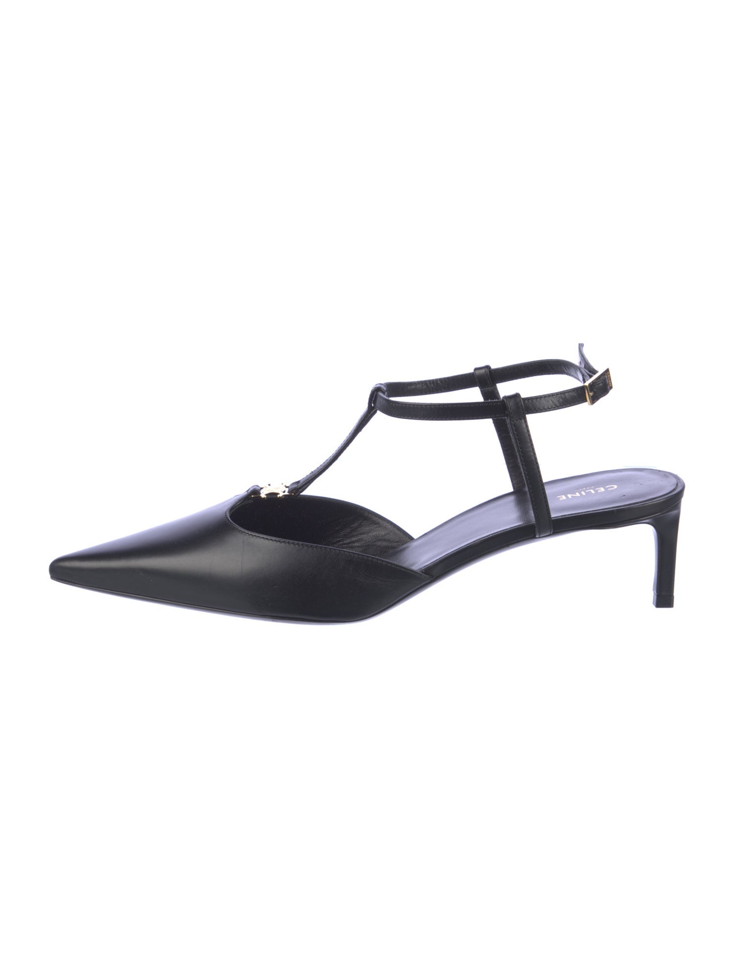 Celine Triomphe Leather T-Strap Pumps