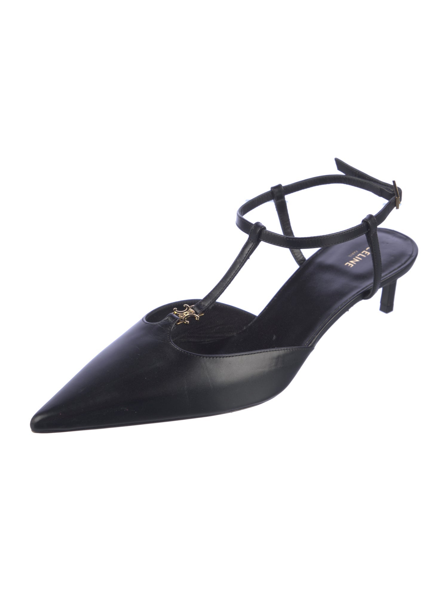 Celine Triomphe Leather T-Strap Pumps
