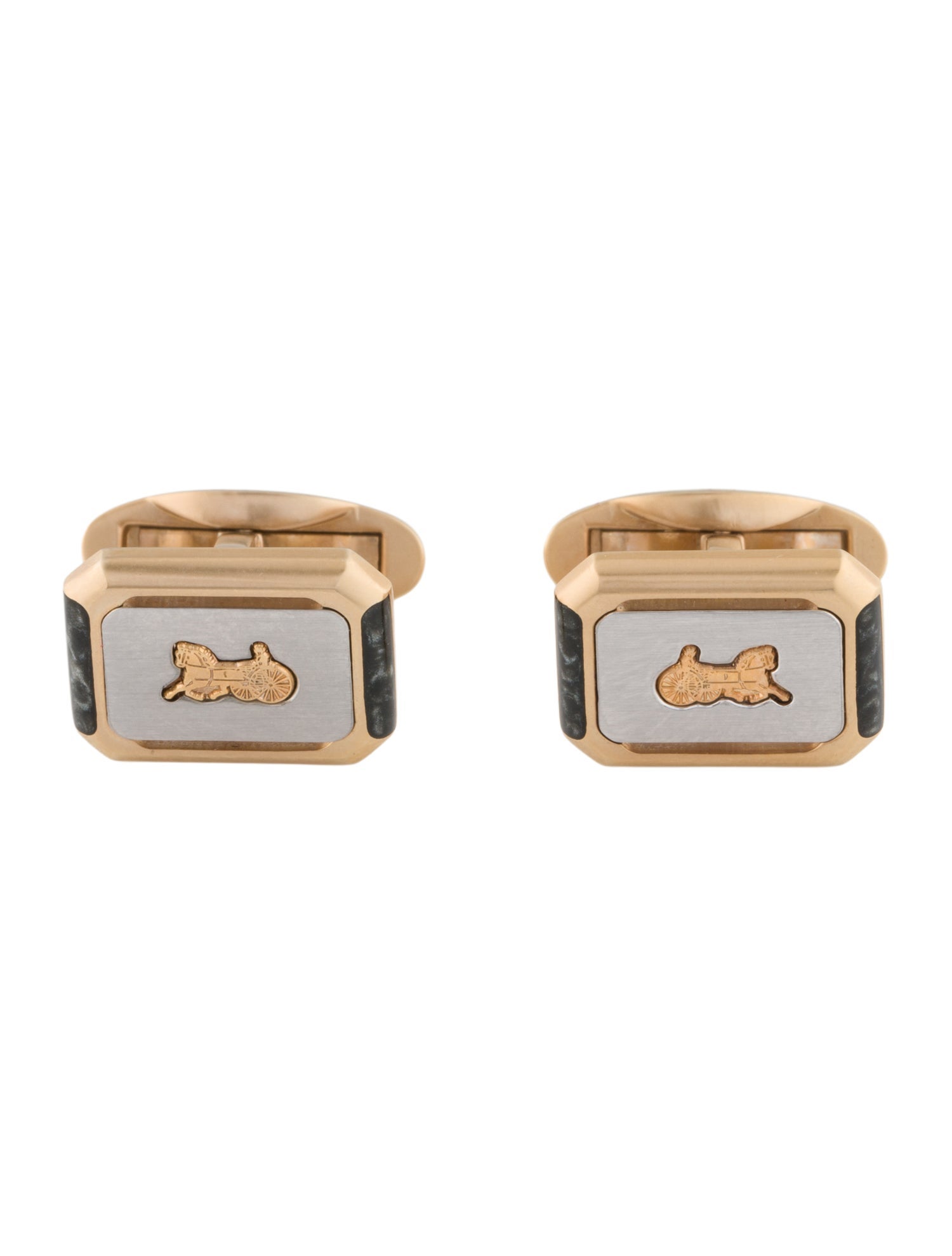 Celine Vintage Resin Horse Carriage Cufflinks