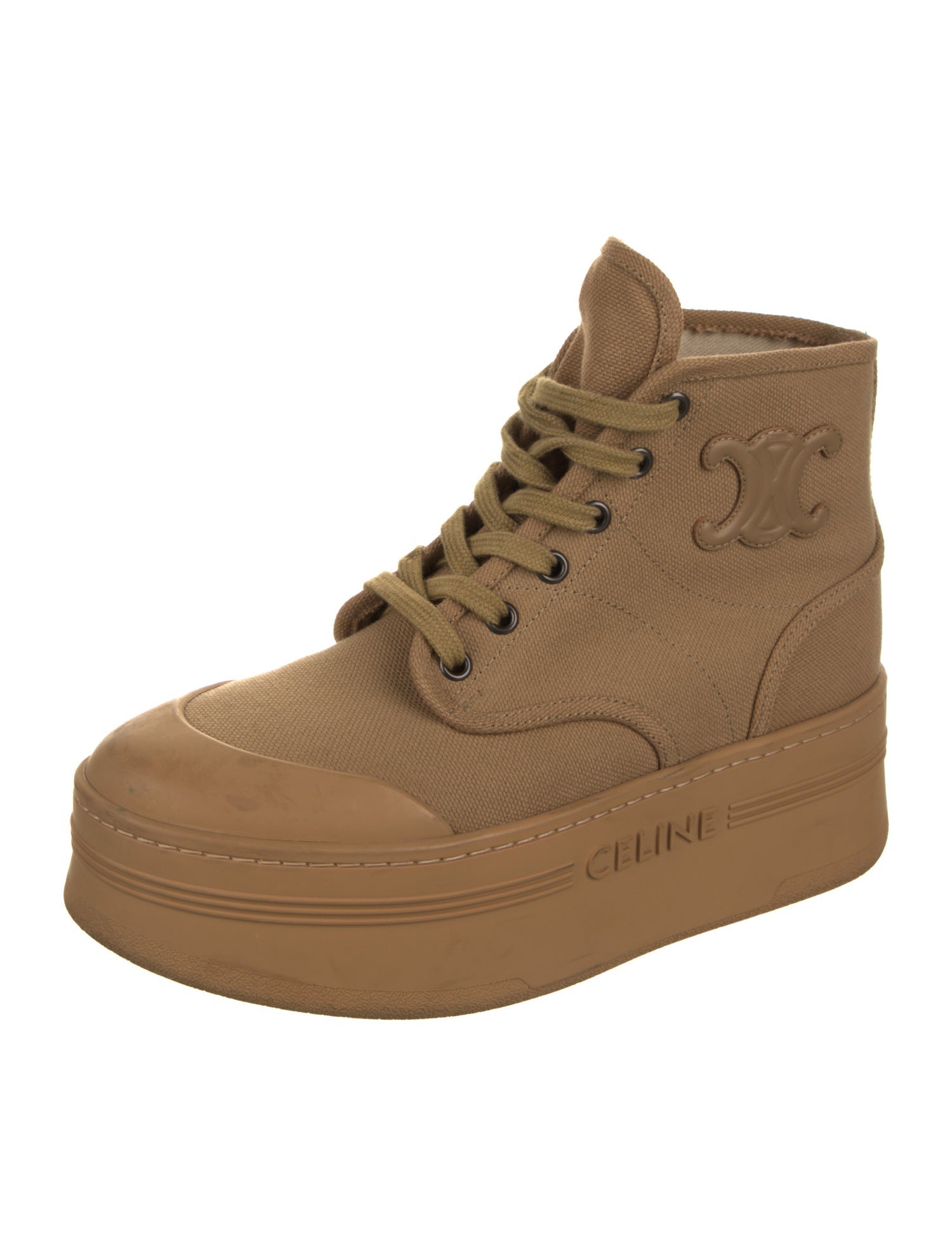 Celine Canvas Embroidered Accent Wedge Sneakers