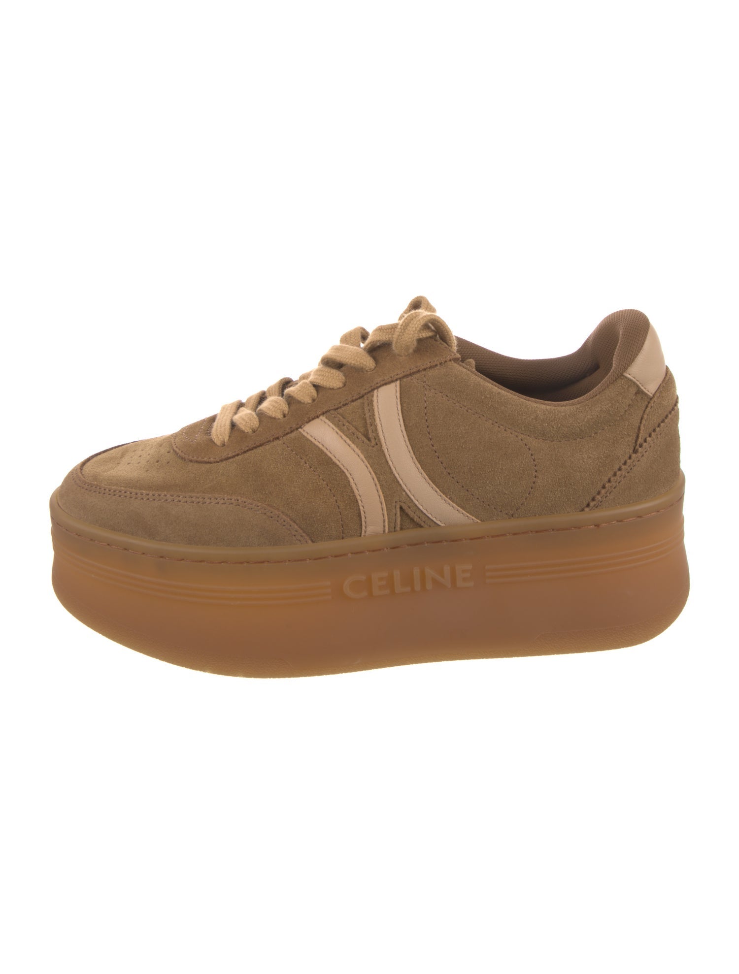 Celine Suede Graphic Print Wedge Sneakers