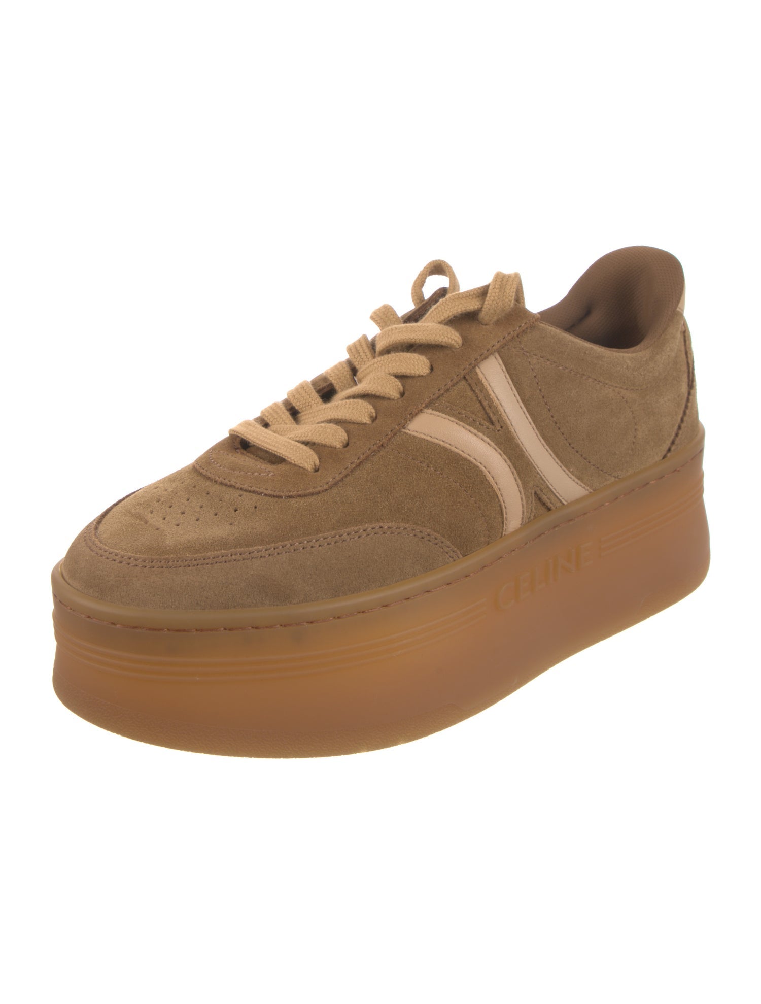Celine Suede Graphic Print Wedge Sneakers