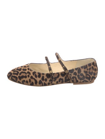 Pre-owned Celine Calf Hair Animal Print Mary Jane Flats In Brown
