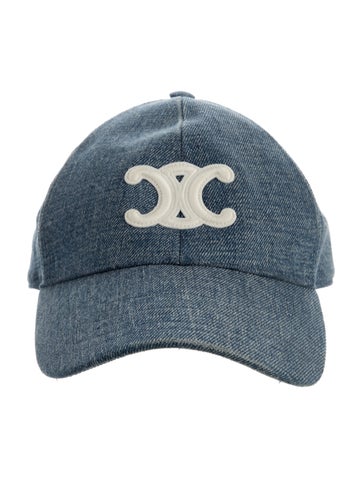 Pre-owned Celine Denim Triomphe Baseball Cap In Blue