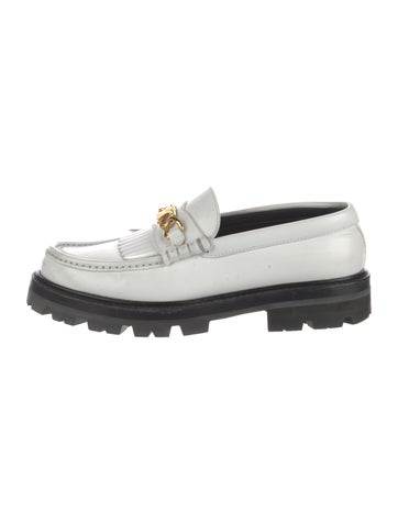 Pre-owned Celine Horsebit Accent Leather Loafers In White