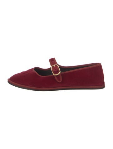 Pre-owned Celine Suede Leather Trim Embellishment Mary Jane Flats In Burgundy