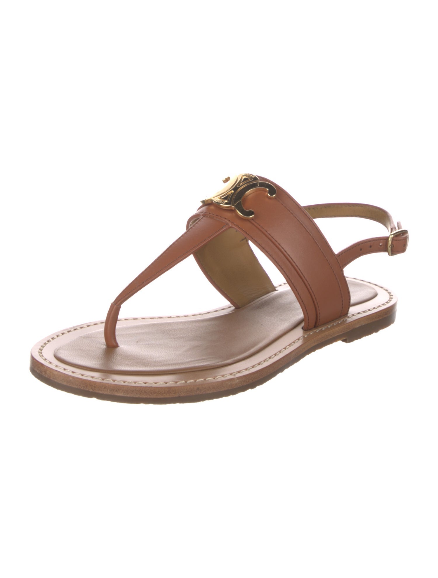 Celine Triomphe Leather T-Strap Sandals