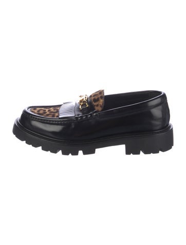 Pre-owned Celine Leather Animal Print Loafers In Black