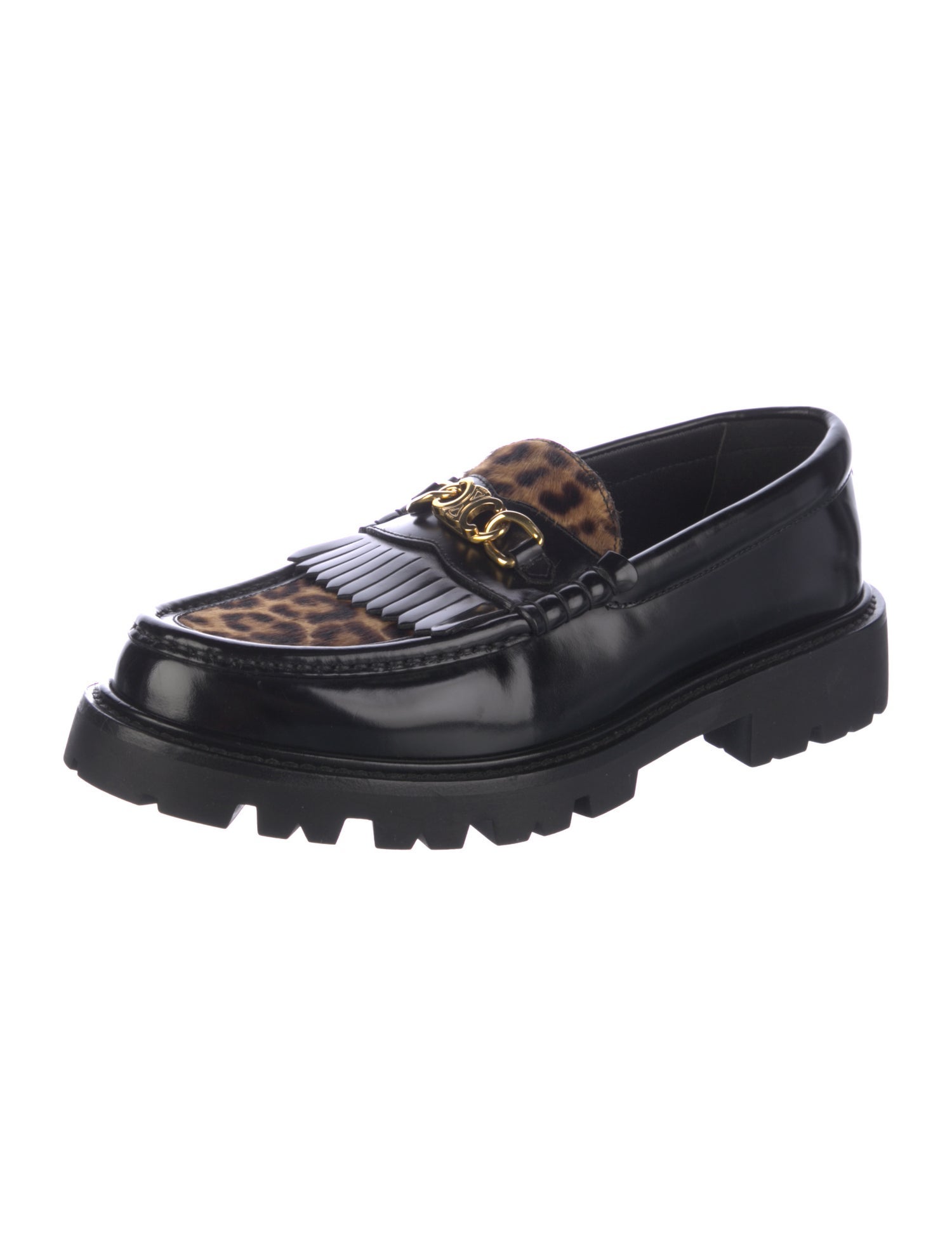 Celine Leather Animal Print Loafers