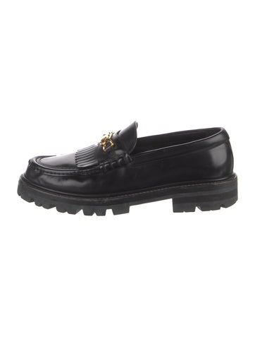 Pre-owned Celine Leather Fringe Trim Accent Loafers In Black
