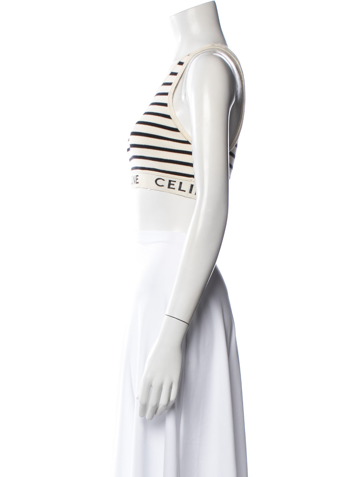 Celine Striped Crew Neck Crop Top - White Tops, Clothing
