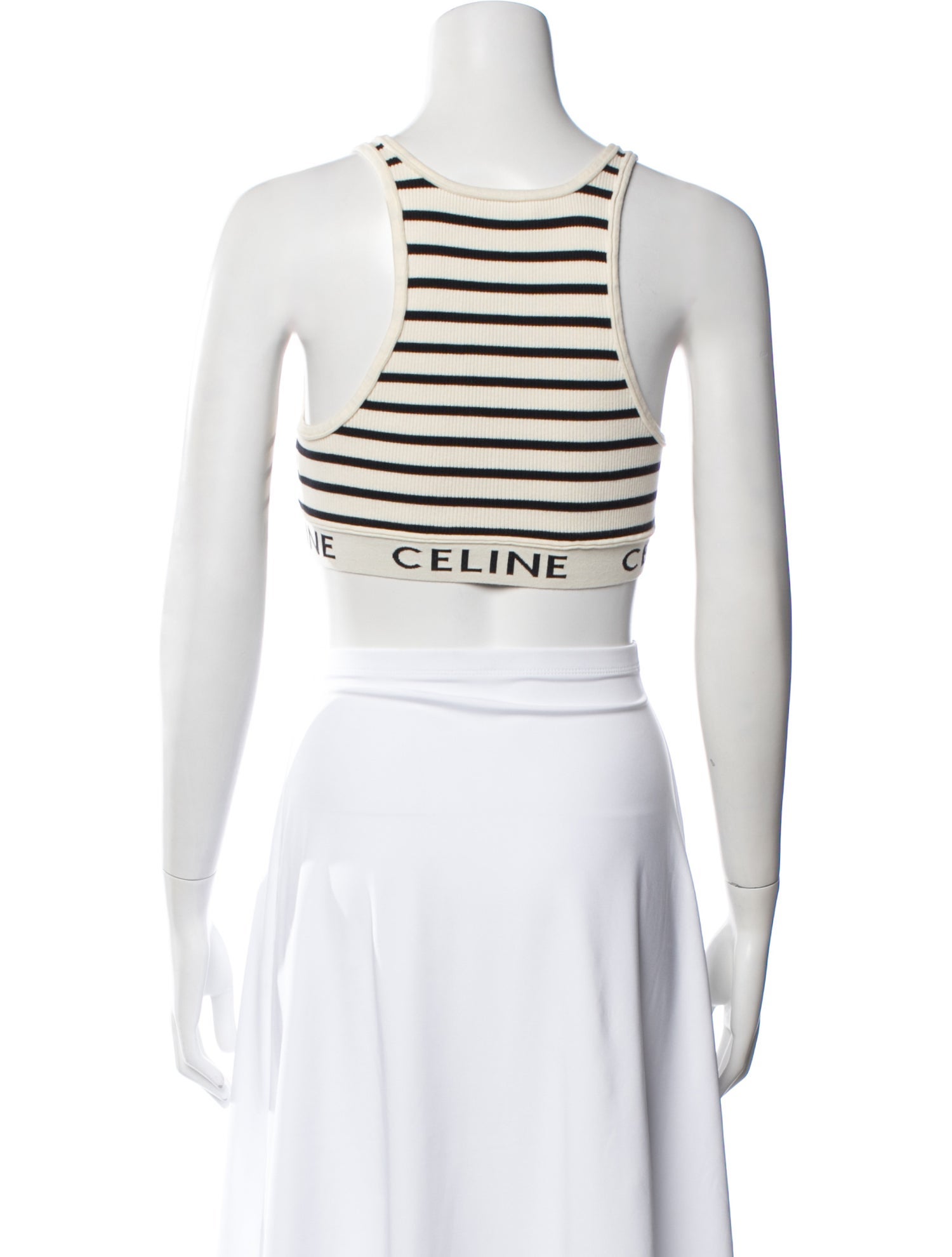 Celine Striped Crew Neck Crop Top - White Tops, Clothing