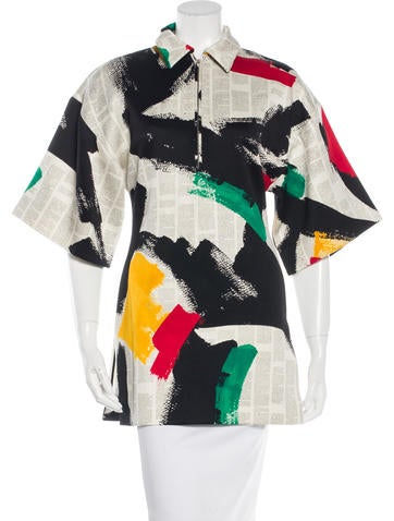 Céline Satin Brushstroke Print Tunic w/ Tags