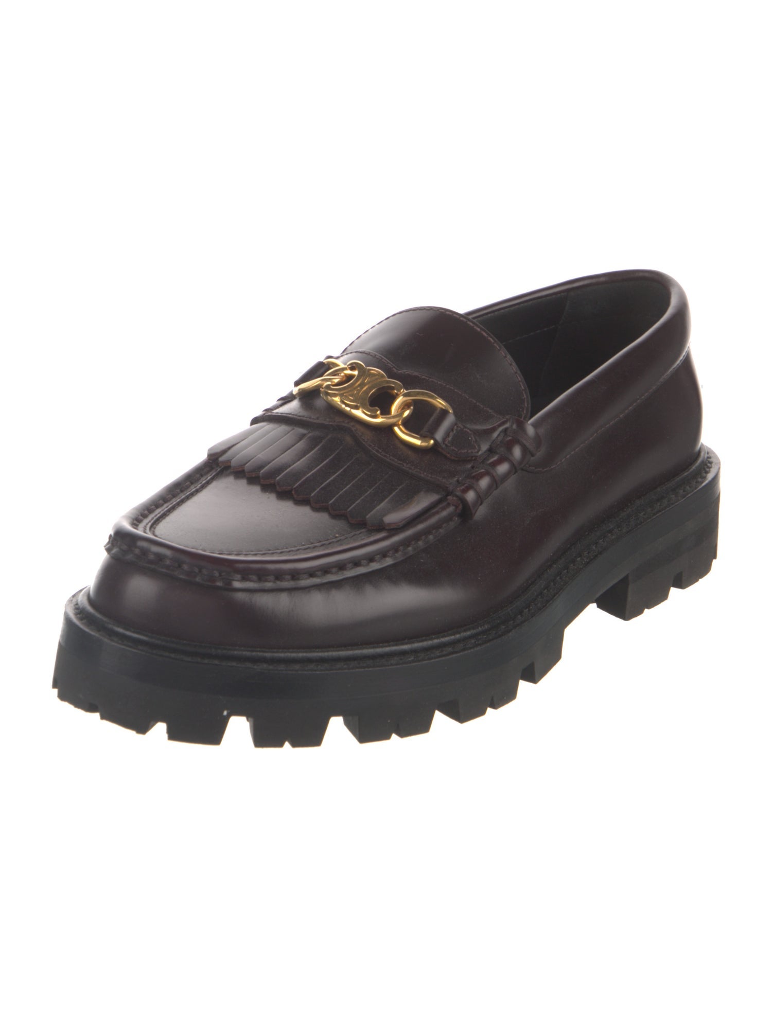 Celine Leather Fringe Trim Accent Loafers