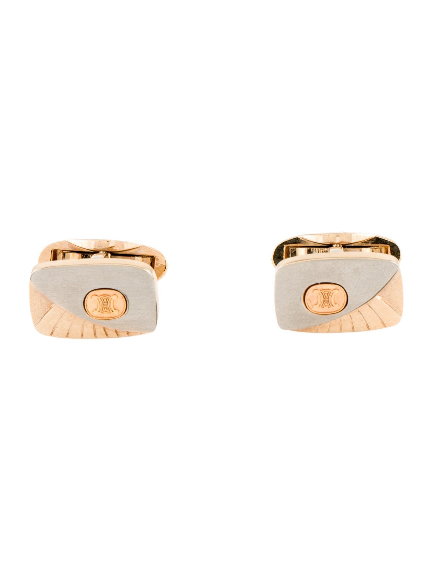 Celine Two Tone Logo Cufflinks/ Tie Clip Set