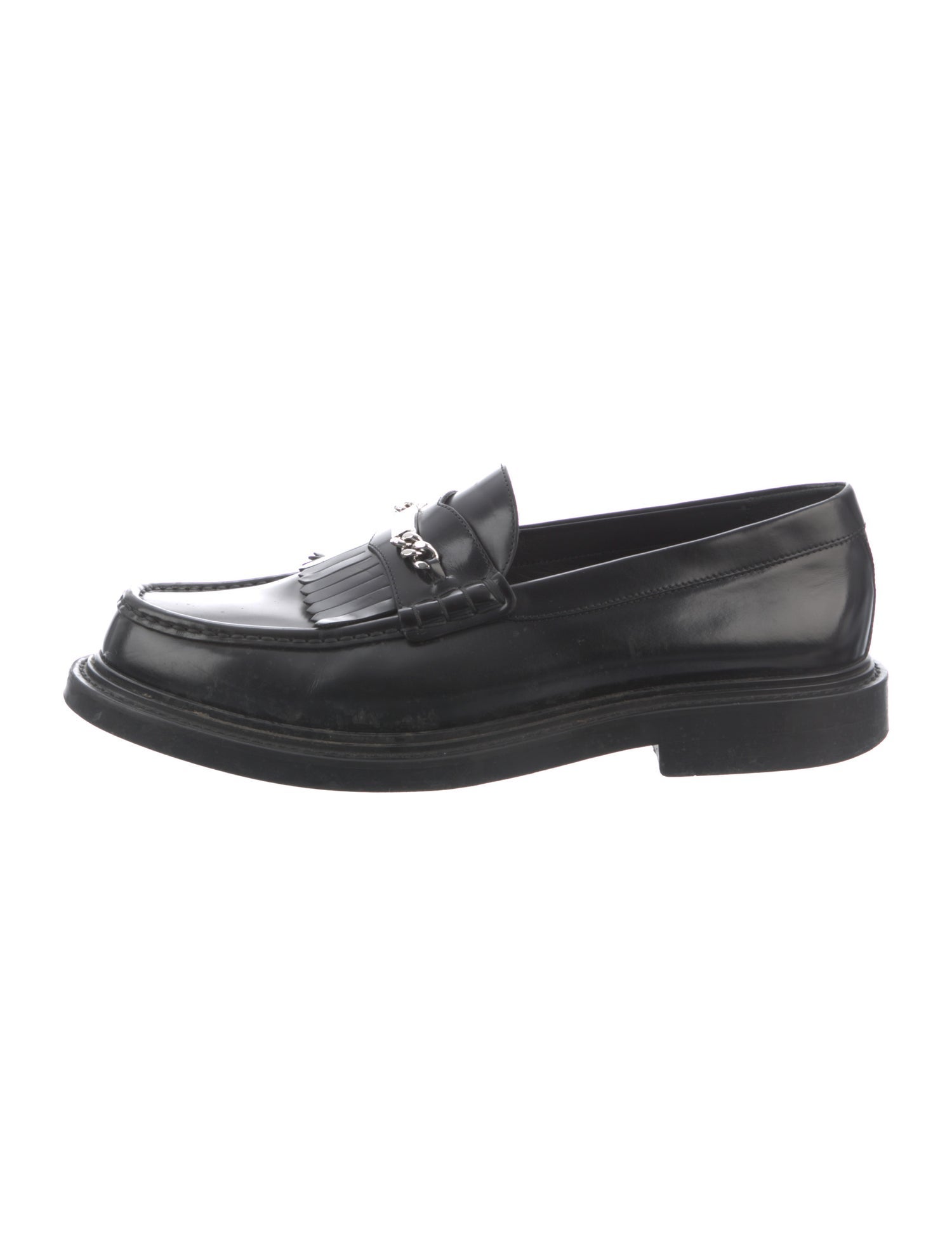 Celine Leather Chain-Link Accents Loafers