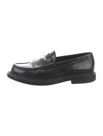 Pre-owned Celine Leather Chain-link Accents Loafers In Black