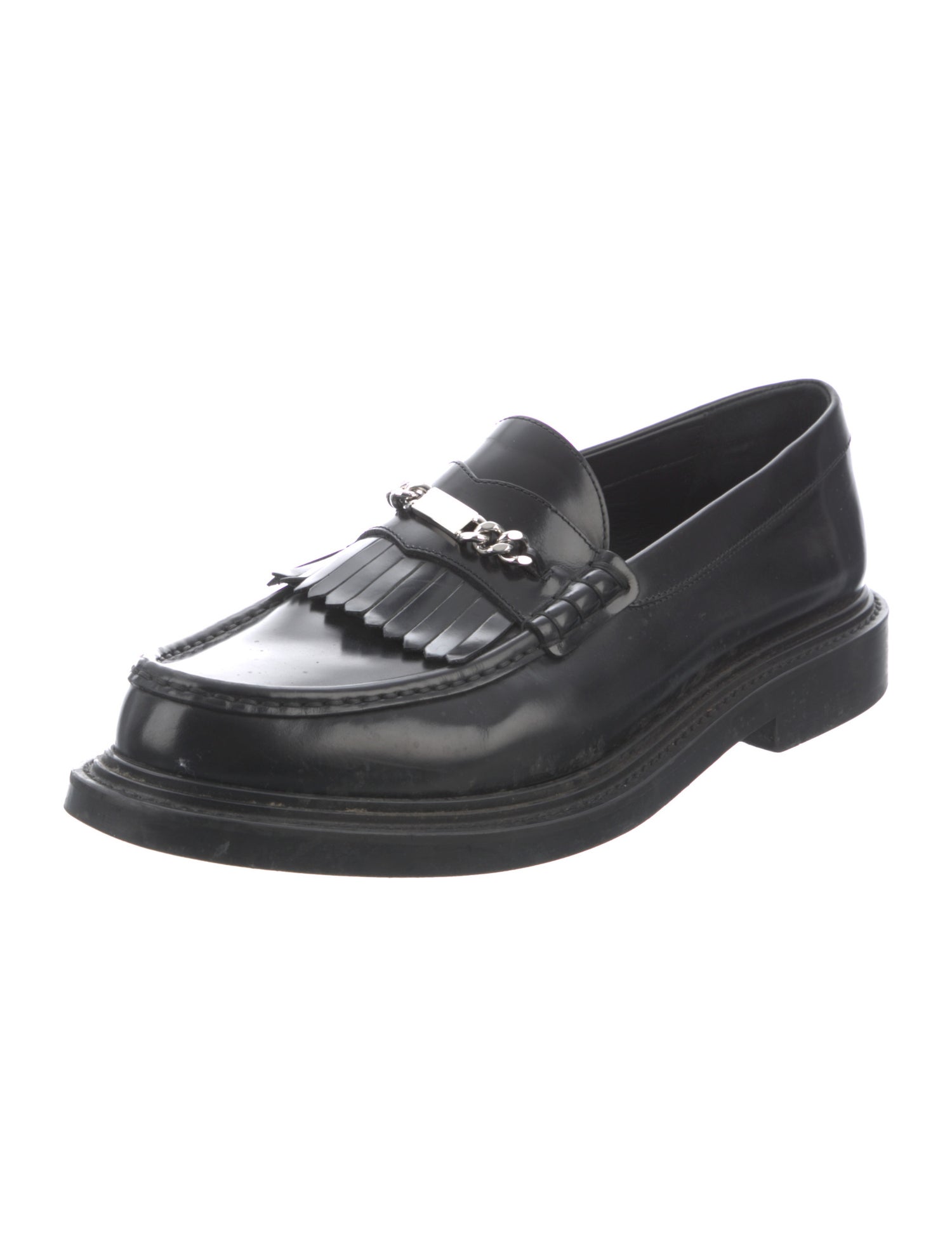 Celine Leather Chain-Link Accents Loafers