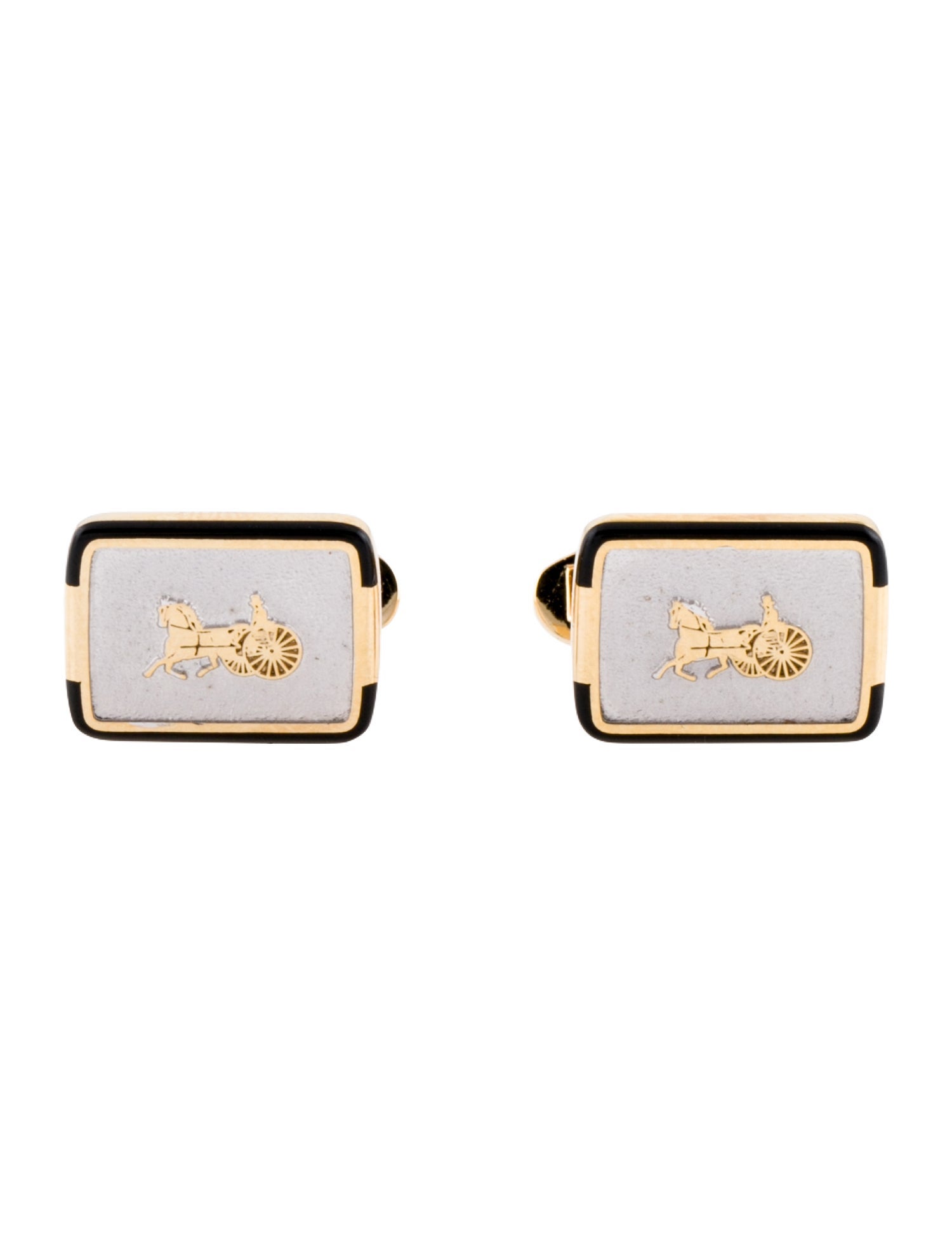 Celine Vintage Enamel Two Tone Logo Cufflinks & Tie Clip