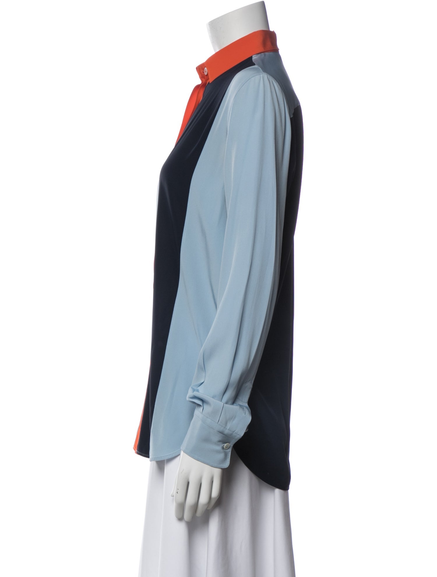 Celine Colorblock Pattern Long Sleeve Button-Up Top