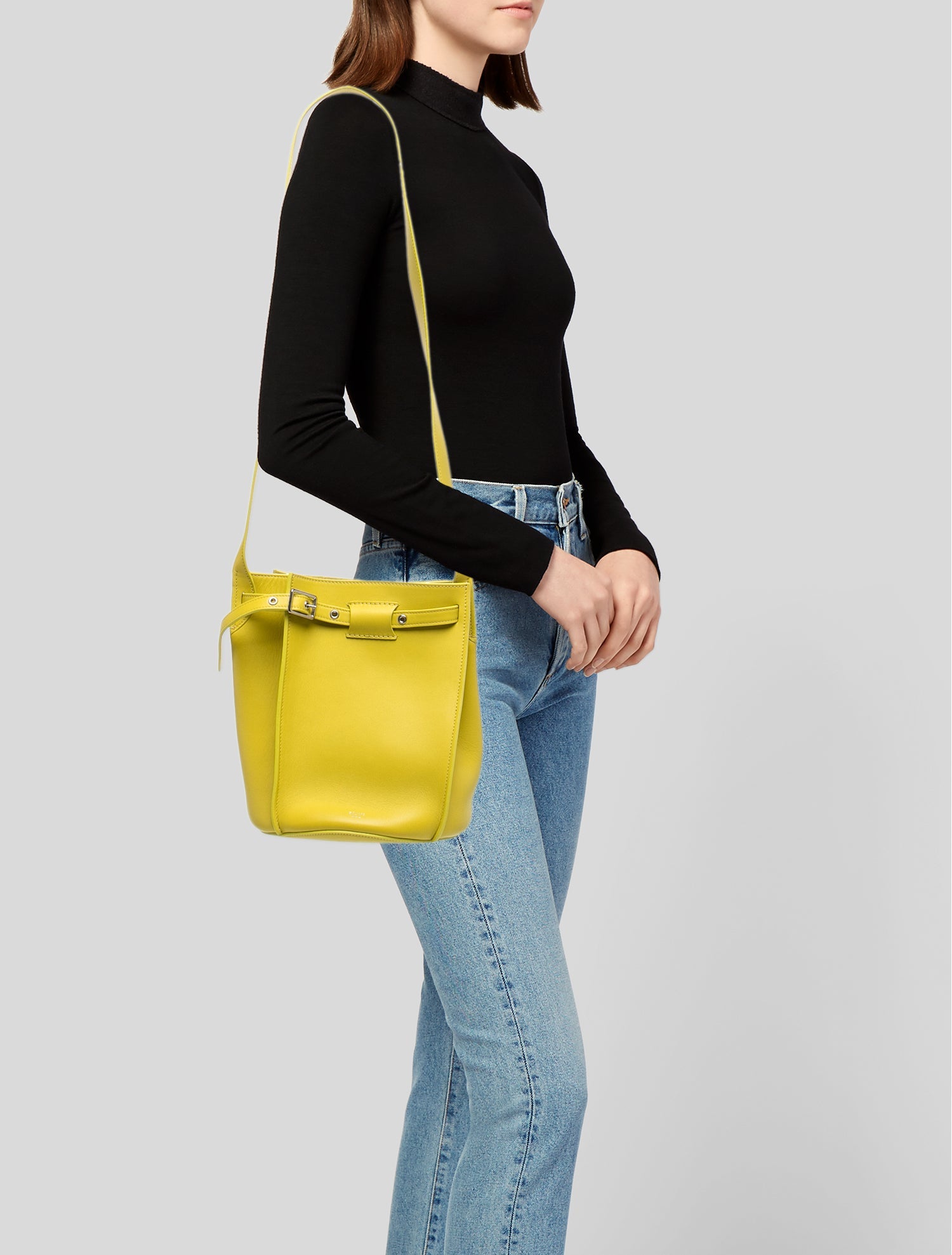 Celine Leather Big Bag Bucket Medium - Yellow Crossbody Bags