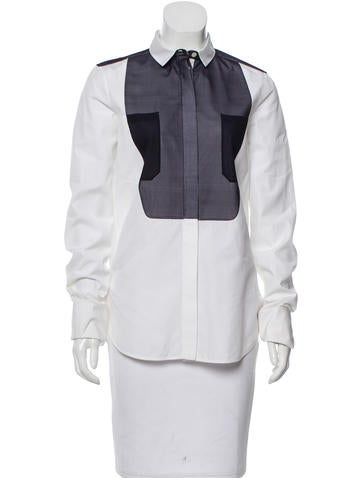 Céline Silk-Accented Button Up-Top