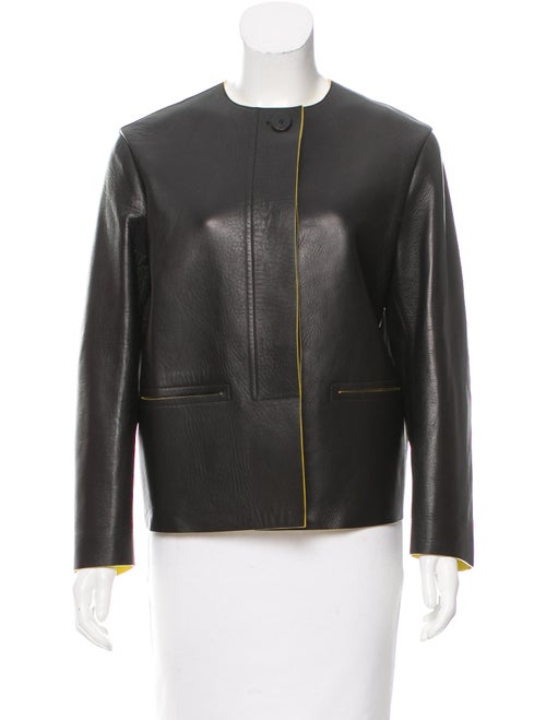 Céline Leather Collarless Jacket w/ Tags Black