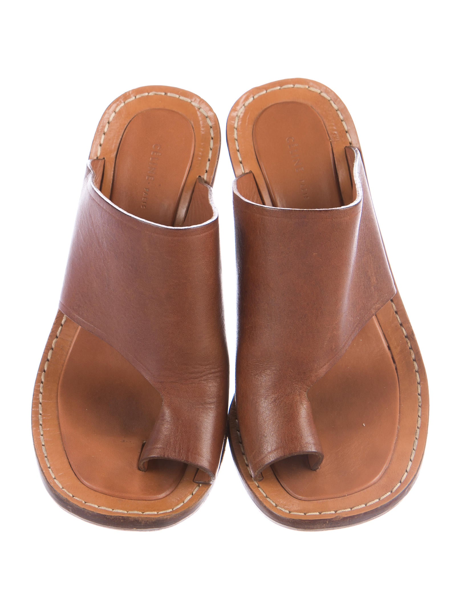 Céline Leather Slide Sandals Shoes CEL51741 The RealReal