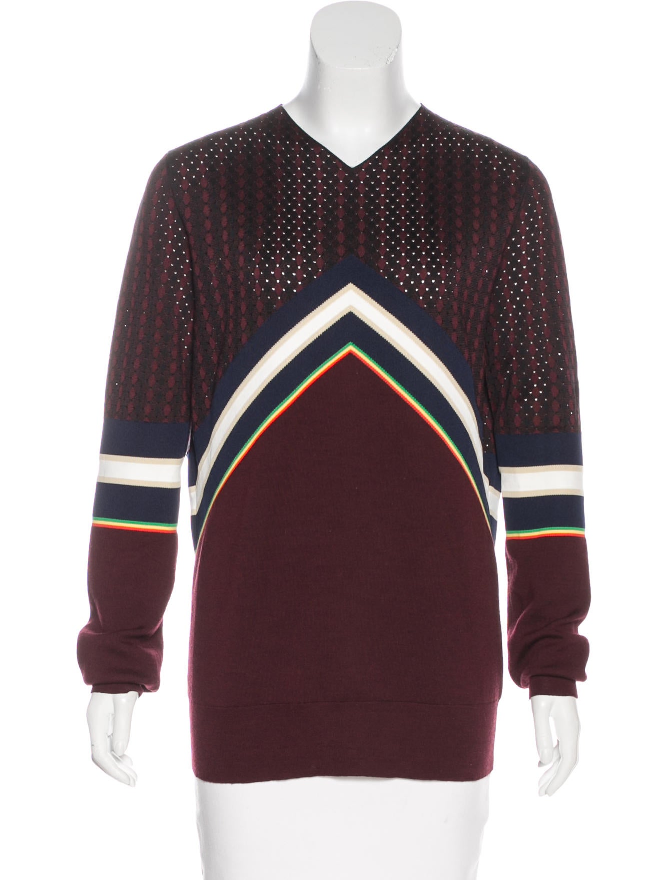 Celine Céline Chevron Knit Sweater - Red Knitwear, Clothing