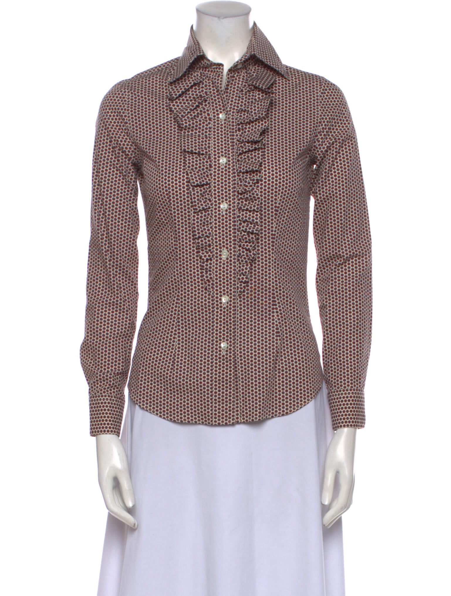 Davide Cenci Polka Dot Print Three-Quarter Sleeve Button-Up Top