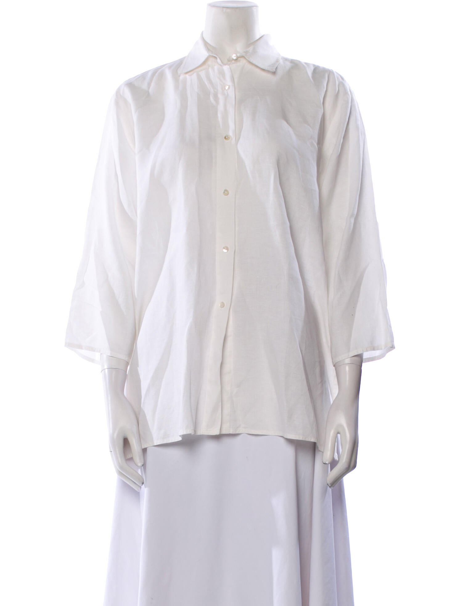 Davide Cenci Linen Three-Quarter Sleeve Button-Up Top