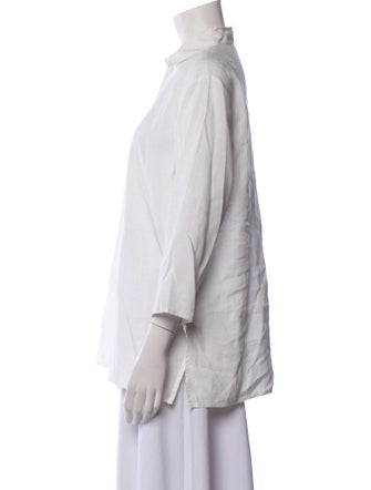 Davide Cenci Linen Three-Quarter Sleeve Button-Up Top