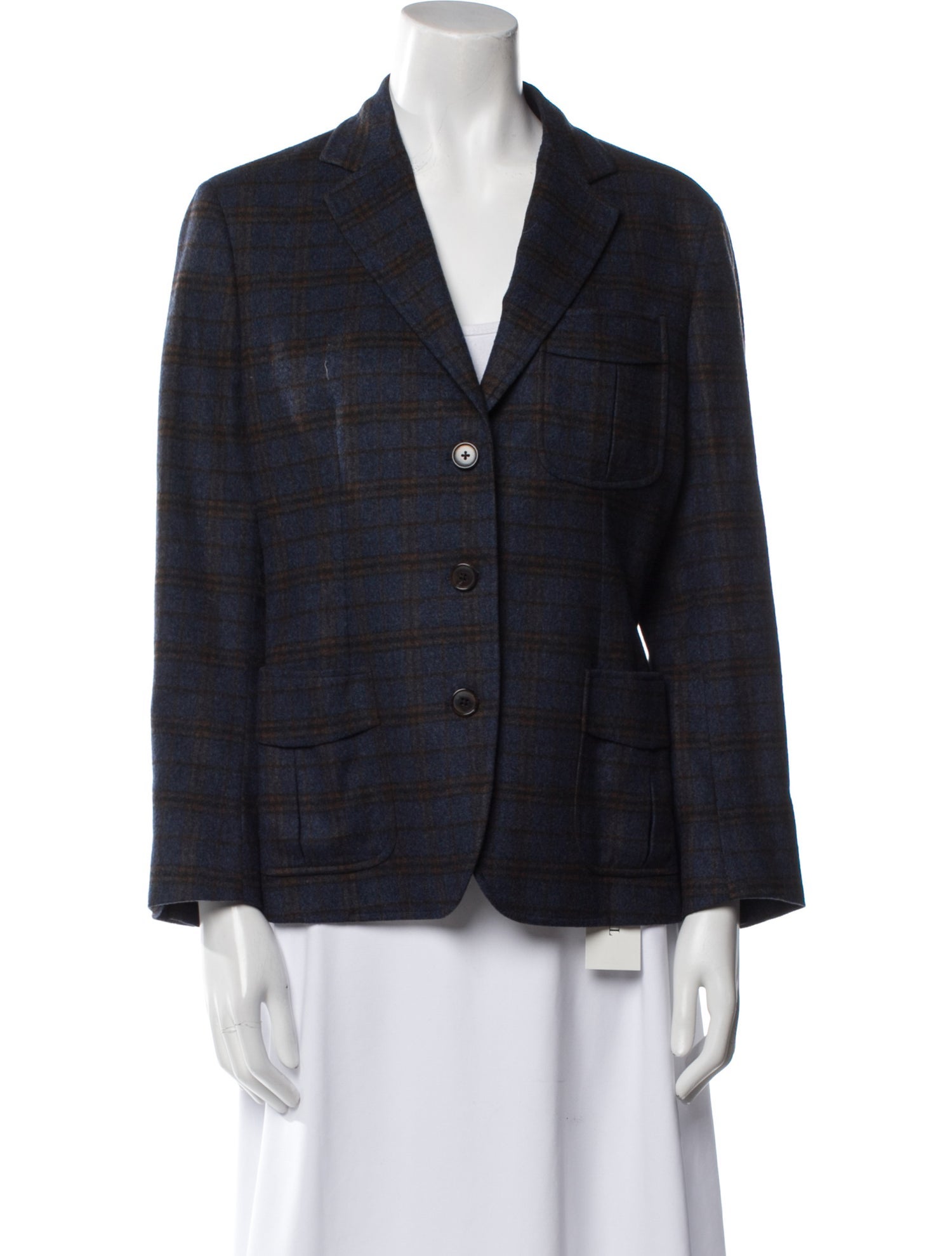 Davide Cenci Wool Plaid Print Blazer
