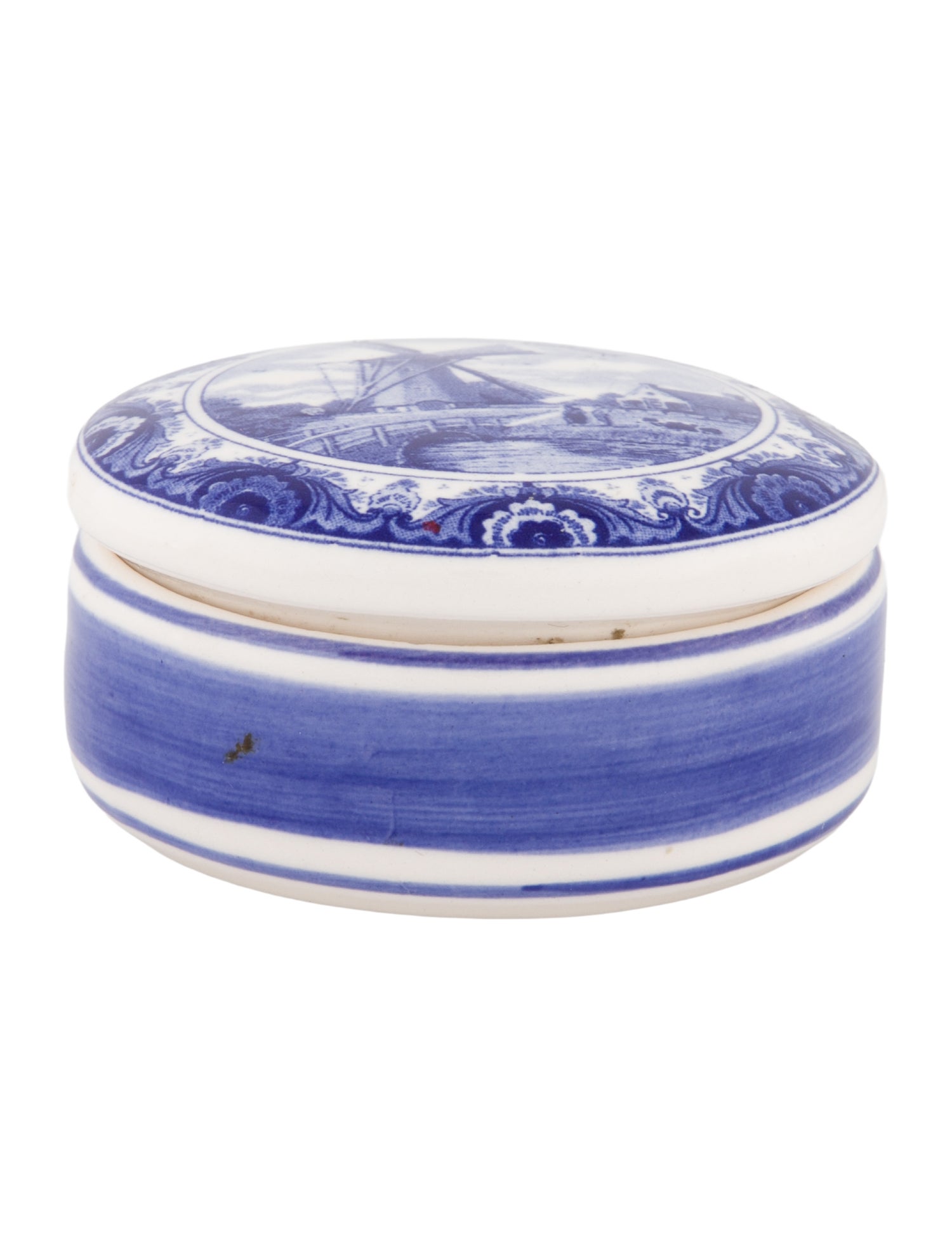 Ceramic Jewelry box delft blue windmill round hand painted
