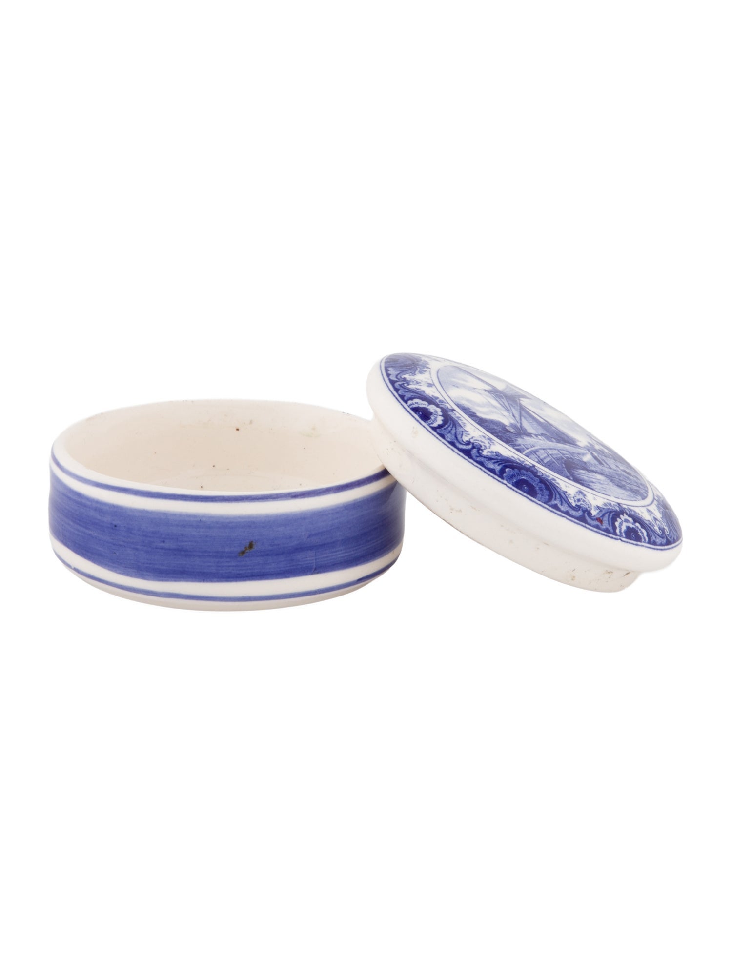 Ceramic Jewelry box delft blue windmill round hand painted