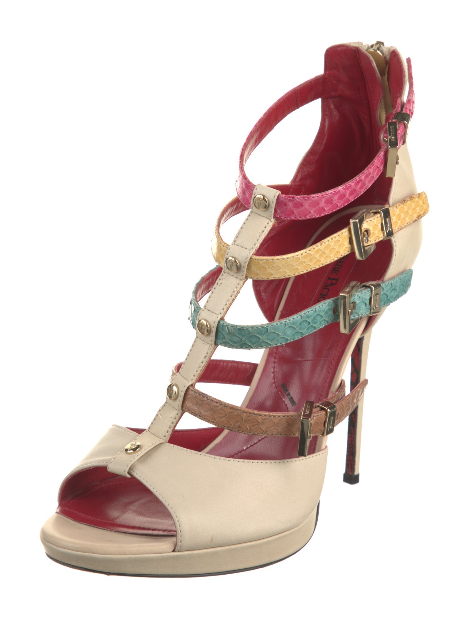 Cesare Paciotti Leather Animal Print Gladiator Sandals