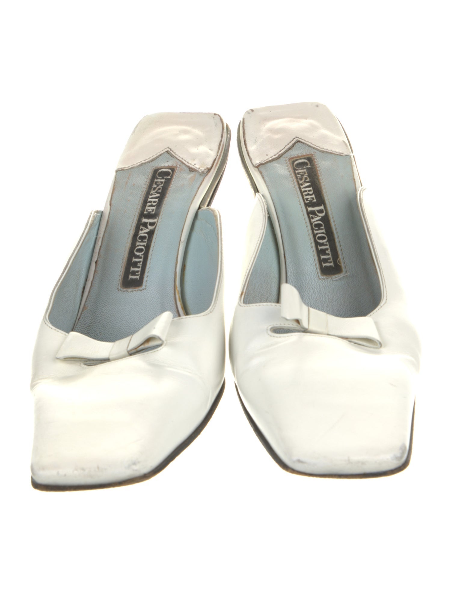 Cesare Paciotti Leather Bow Accents Mules