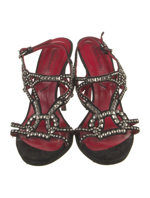 Cesare Paciotti Suede Studded Accents T-Strap Sandals