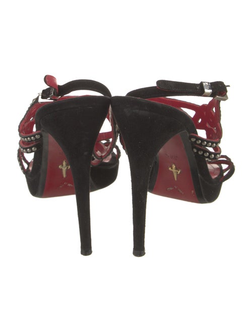 Cesare Paciotti Suede Studded Accents T-Strap Sandals