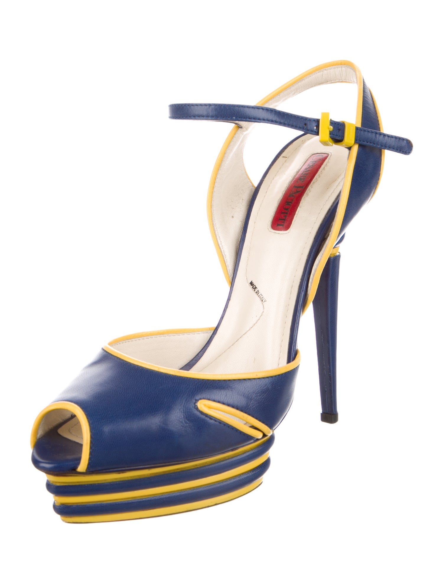 Cesare Paciotti Leather Colorblock Pattern Slingback Pumps