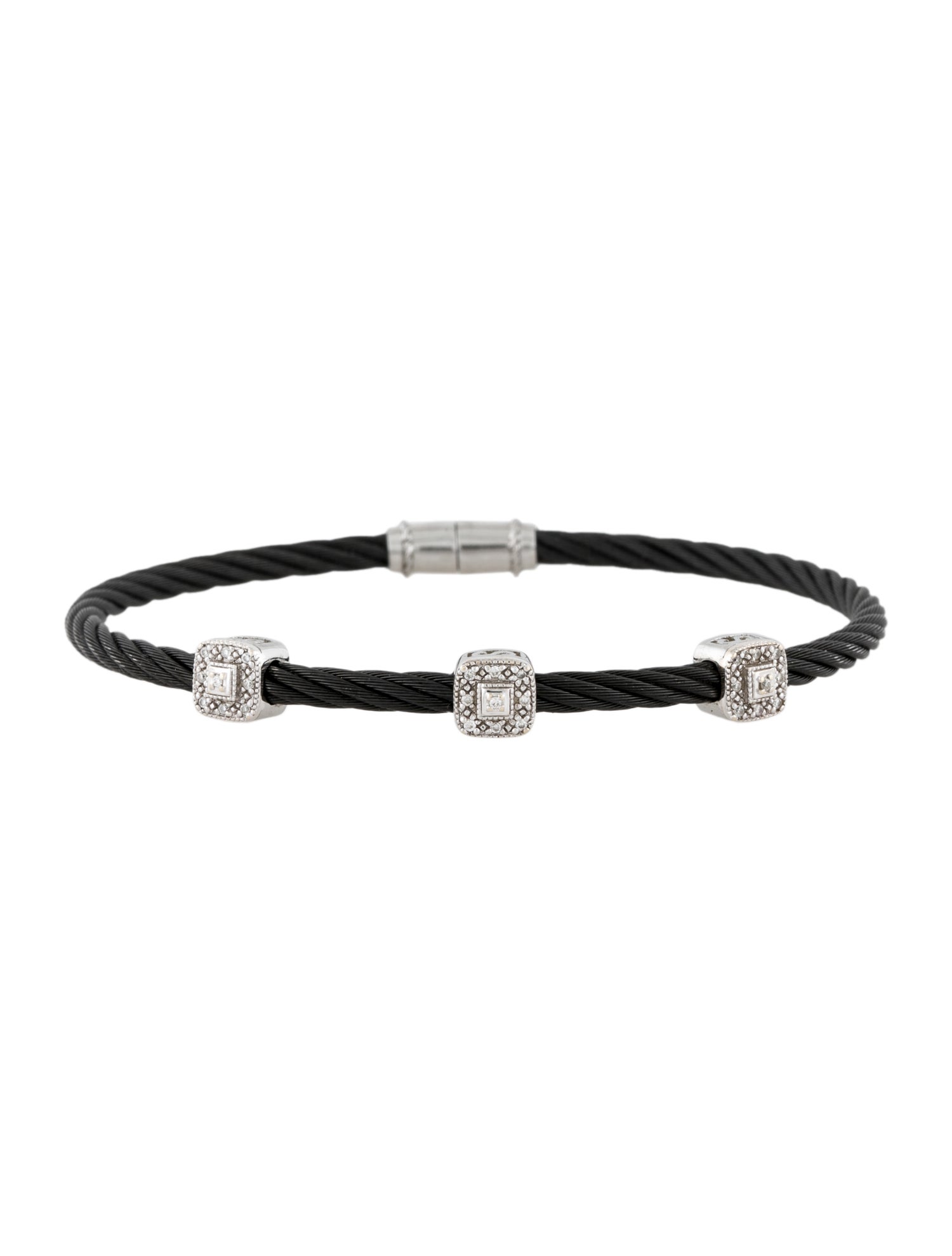 Charriol Diamond Celtic Noir 3 Square Station Bracelet