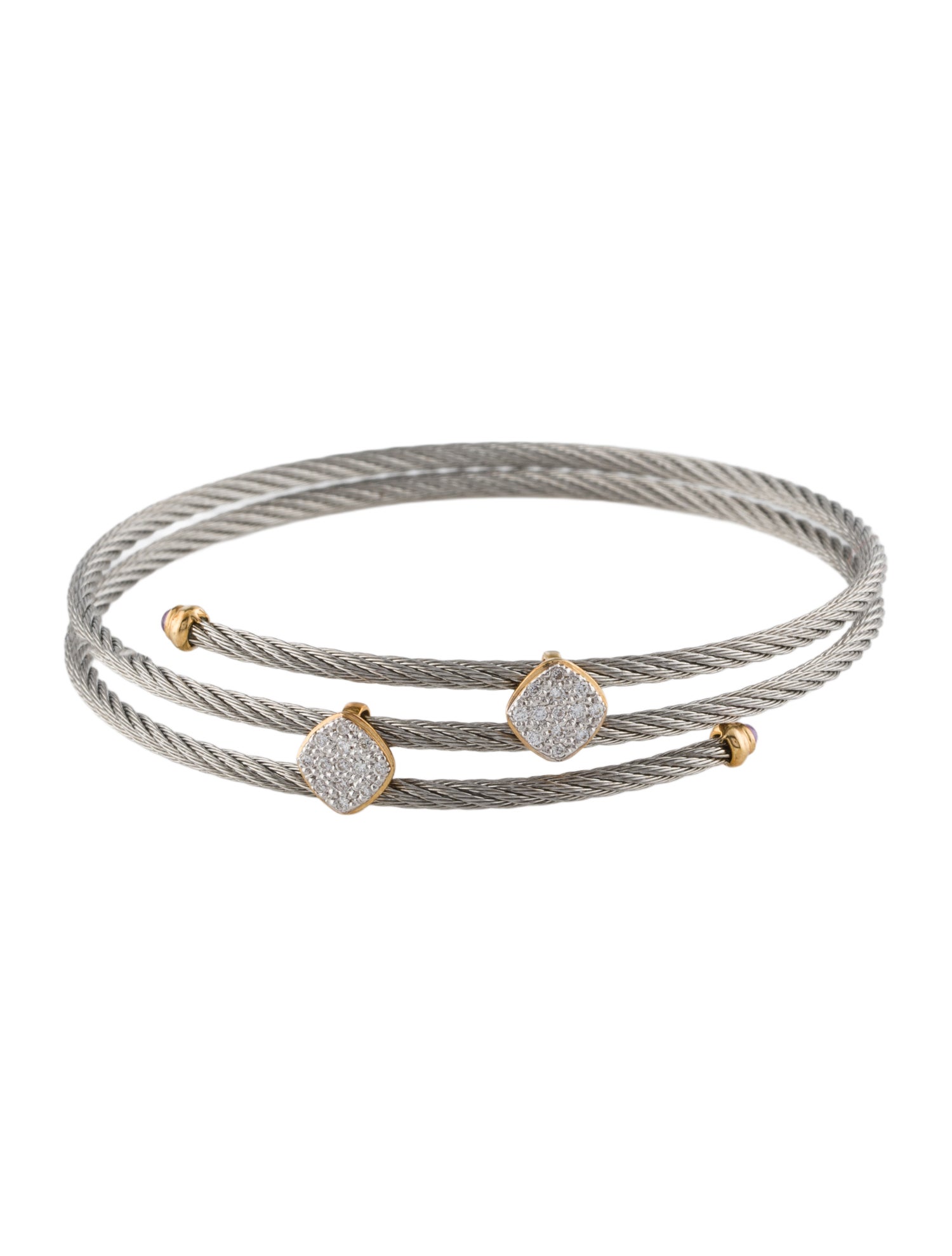 Charriol Amethyst & Diamond Two-Tone Disc Coil Wrap Bracelet