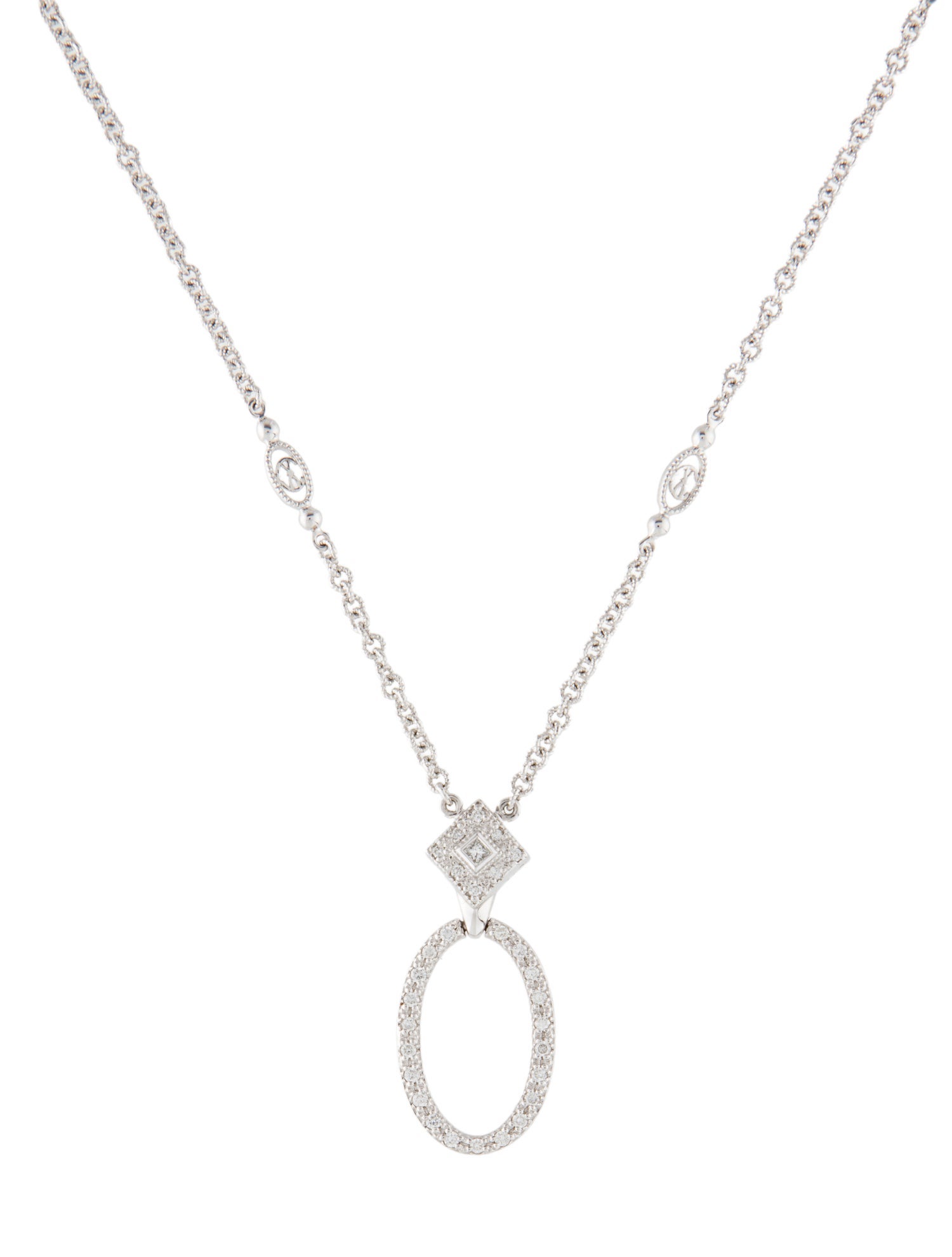 Charriol 18K Diamond Oval Pendant Filigree Station Necklace