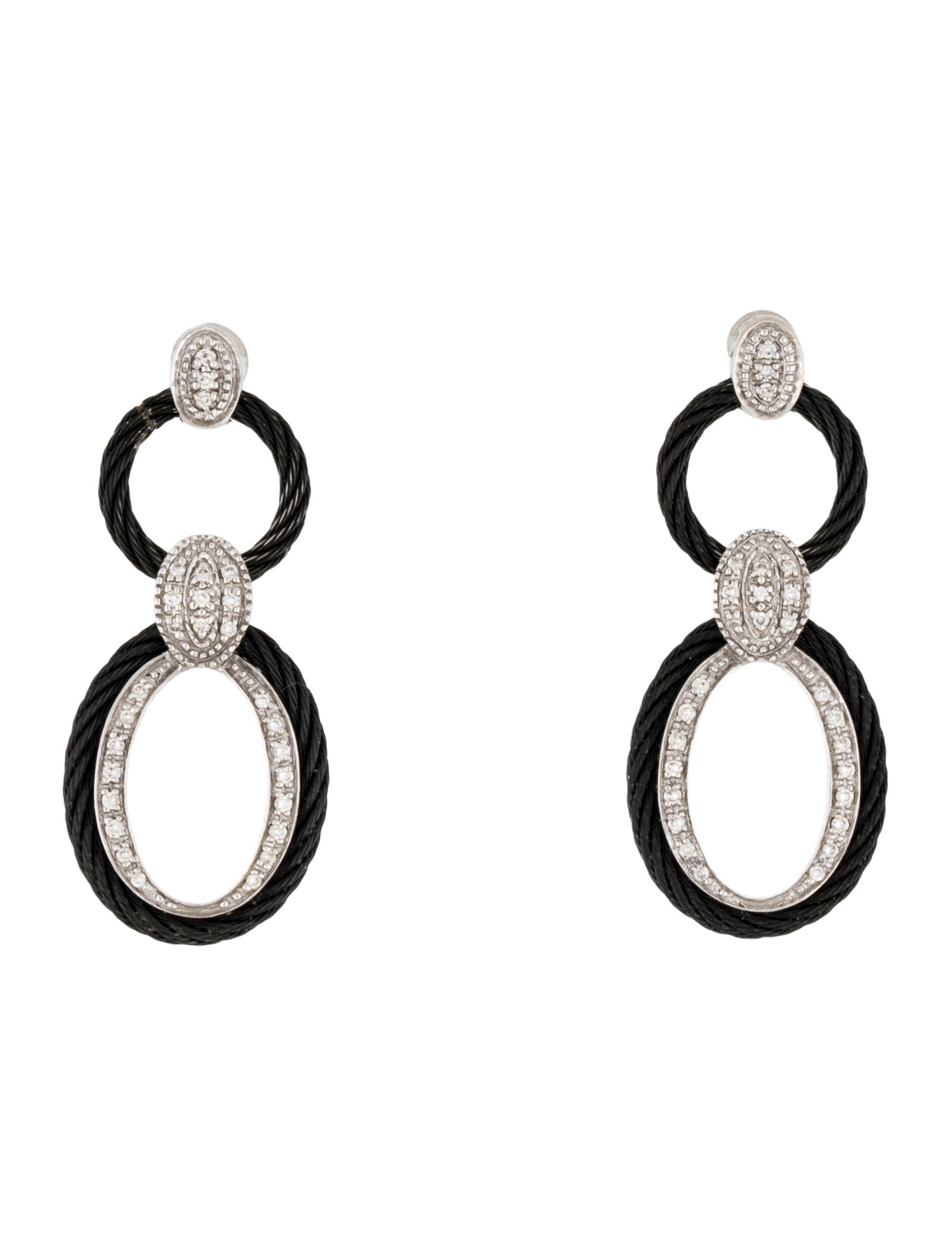 Charriol Diamond Celtic Noir Oval Drop Earrings