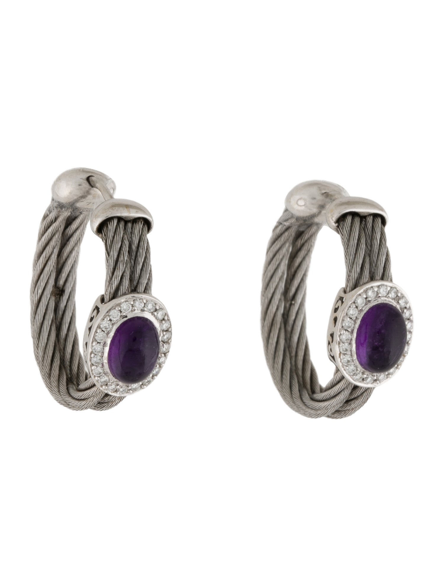 Charriol Amethyst & Diamond Cable Hoop Earrings